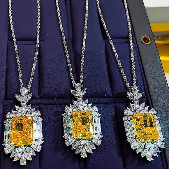 Canary Yellow 14K Diamond Citrine Pendant Charm Necklace Exquisite Luxury - Picture 13 of 13